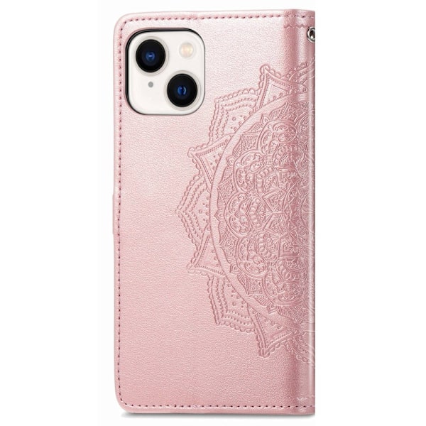 Mandala läder iPhone 14 fodral - Rosa Rosa