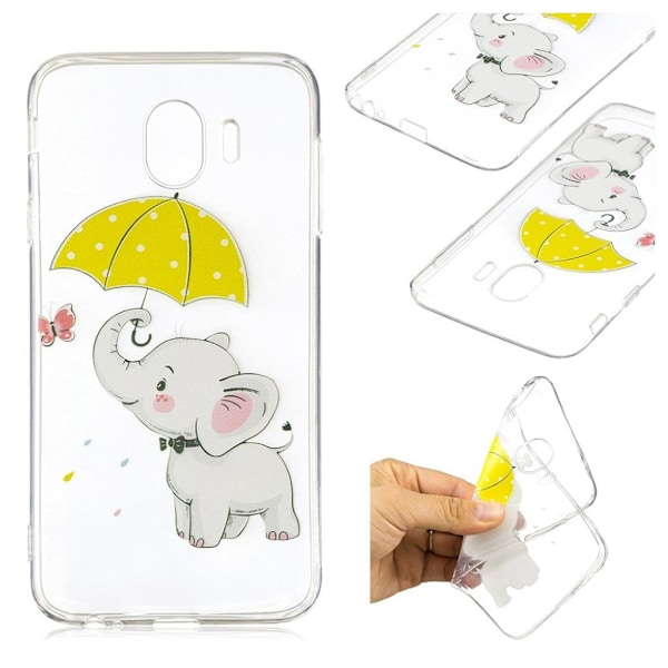 Samsung Galaxy J4 (2018) mønstret gele etui - Elefant Holder en Paraply Multicolor
