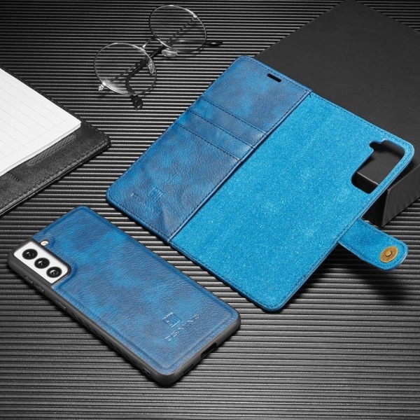 DG.MING Samsung Galaxy S21 2-i-1 etui med pung - Blå Blue