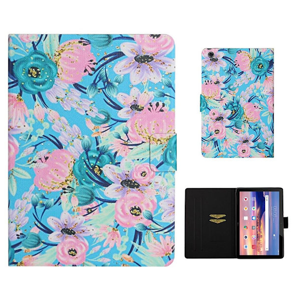 Huawei MediaPad T5 mönstrat läderfodral - Rosa Blomma Rosa