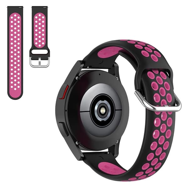 20 mm tofarvet silikoneurrem til Samsung-ur - Sort / Rose Pink