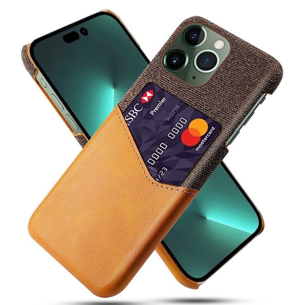 iPhone 14 Pro 6,1 tommer Smartphone Cover Card Slot Cloth Texture Vegansk Læder Coated Hard Bumpresistent Phone Case - Orange Orange