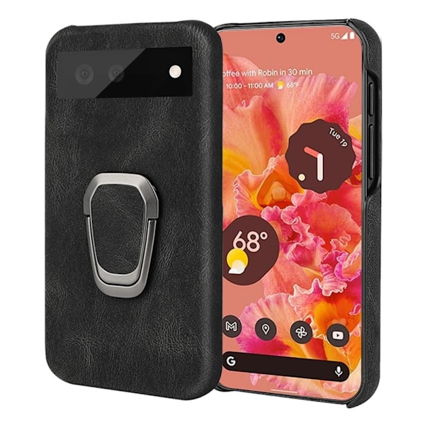Stødsikkert lædercover med oval støttefod til Google Pixel 6 - Sort Black