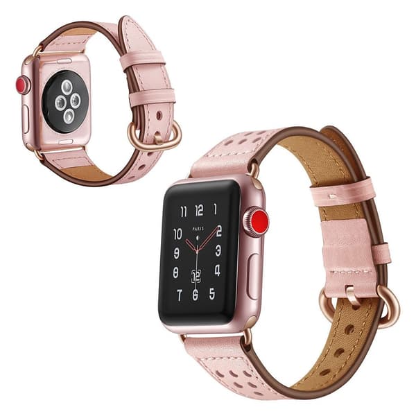 Apple Watch Series 5 44mm komfortabel ægte læder Urrem - Lyserød Pink