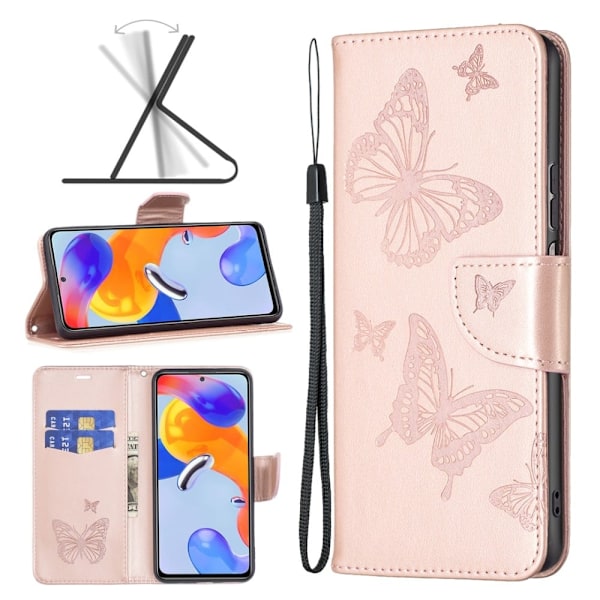 Butterfly läder Xiaomi Redmi Note 11S 5G / Xiaomi Redmi Note 11 Pro fodral - Rosa Rosa