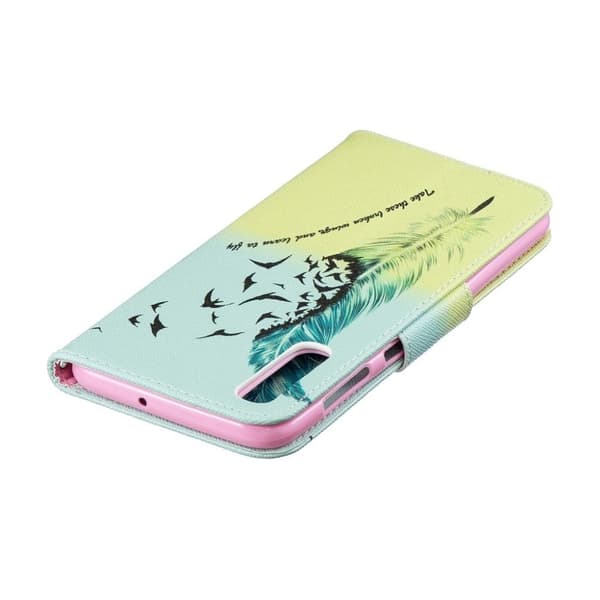 Samsung Galaxy A50 mønster læretui - Feather Pattern Multicolor