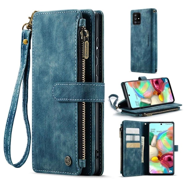 CaseMe Samsung Galaxy A71 etui med lynlås og pung - Blå Blue