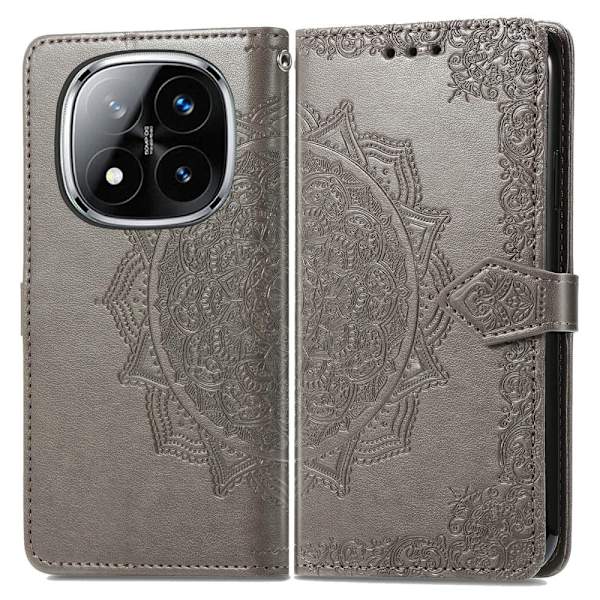 Mandala Xiaomi Redmi Note 14 Pro Plus 5G nahkakotelo - Harmaa Silver grey