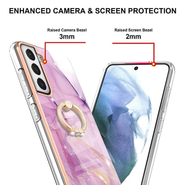 Marble Mønstret Cover med Ring Holder til Samsung Galaxy S21 FE - Lyserød Marmor Haze Pink