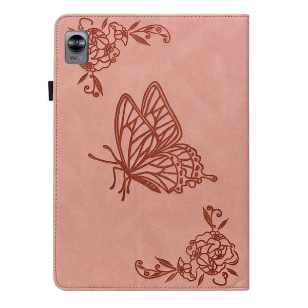 Realme Pad Mini læderetui med sommerfugleblomstmønster - Lyserød Pink