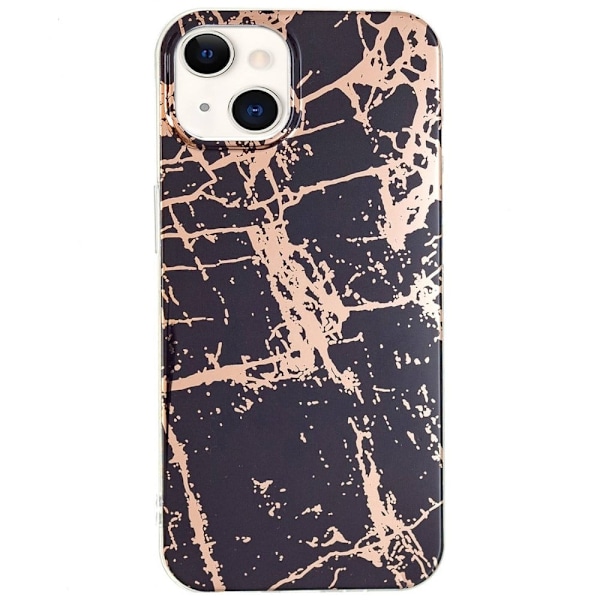 Marmormotiv iPhone 14 Plus skal - Svart/Guld Svart