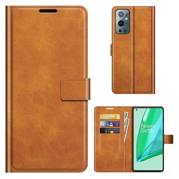 Wallet-style Lær Etui til OnePlus 9 Pro - Oransje Orange