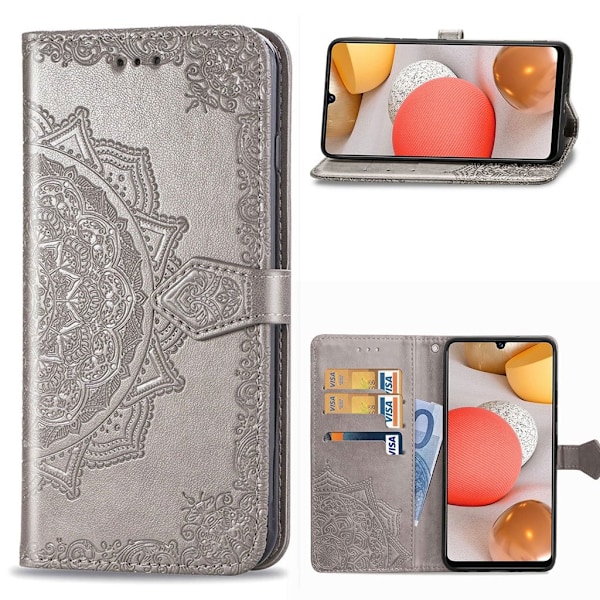 Mandala läder Samsung Galaxy A42 5G fodral - Silver/Grå Silvergrå