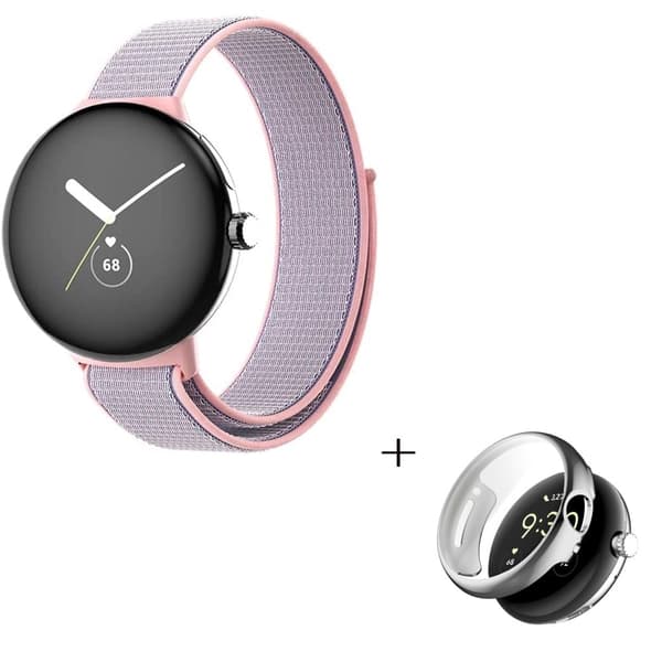 Google Pixel Watch nylonklokkerem med sølvfarget deksel - Rosa Pink