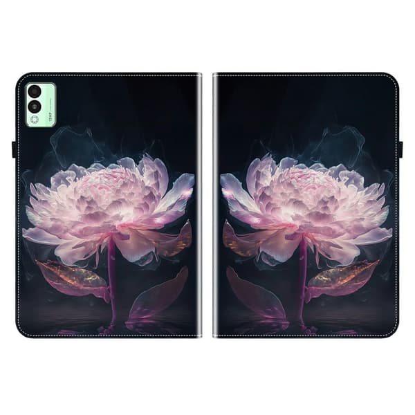 TECNO Megapad 11 Leather Case Pattern Printed Stand Tablet Cover with Card Slots - Purple Peony Purple