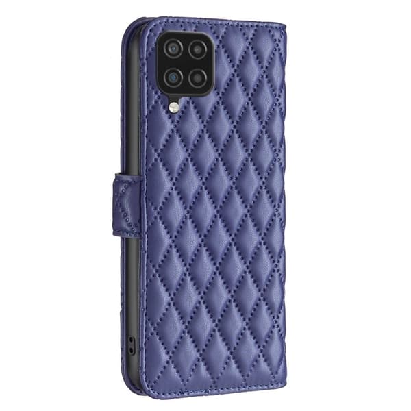 Rhombus Mønster Matte Flip Case til Samsung Galaxy A12 5G - Blå Blue