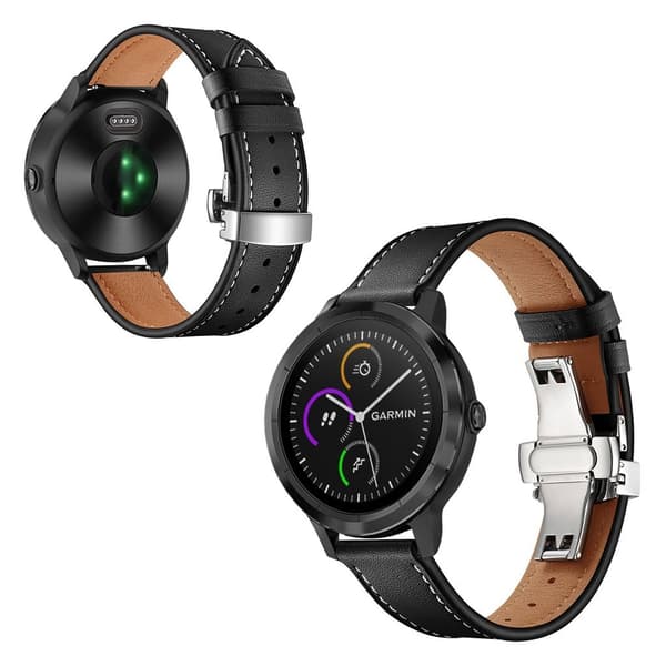 Garmin Vivoactive 3 / Vivomove HR læder Læder Urrem - Sølv / Sort Black
