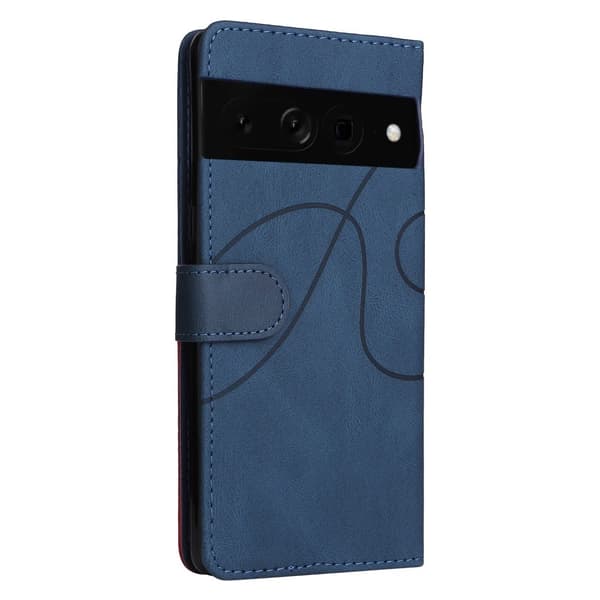 Texturerat läder Google Pixel 7 Pro fodral med handledsband - Blå Blå