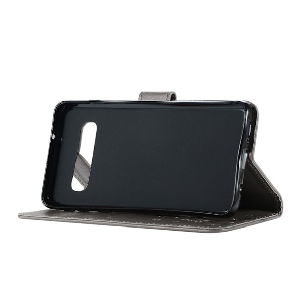 Samsung Galaxy S10 sommerfugle- og blomstertryk læder flip etui - Grå Silver grey