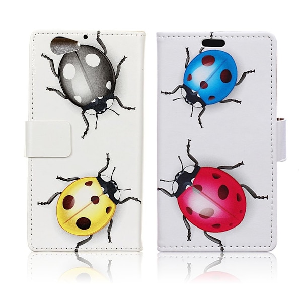HTC A9s holdbart læder-etui m. kortholder - To mariehøner Multicolor