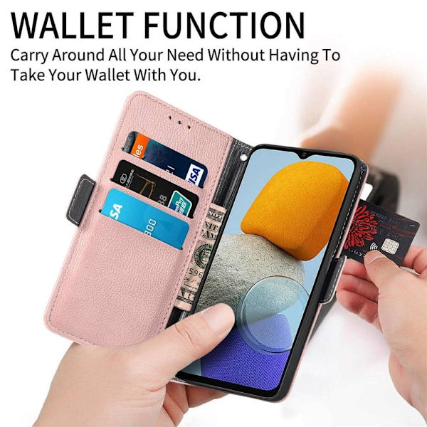 Pehmeä kukkakoristelu nahkakotelo Samsung Galaxy M23 / Samsung Galaxy F23 - Ruusukulta Pink