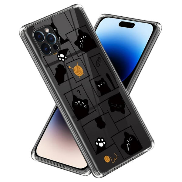 Deco iPhone 14 Pro Max Suojakotelo - Kissa Peeking Black