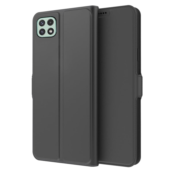 Glat og tyndt premium Samsung Galaxy A22 5G læderetui - Sort Black