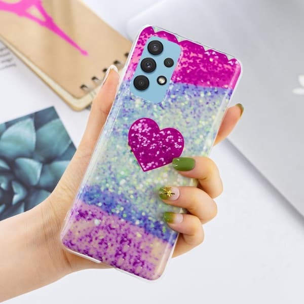 Marble Samsung Galaxy A32 5G Etui - Hjerte i Fargerik Shimmer Multicolor