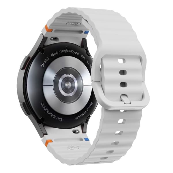 Samsung Galaxy Watch 20mm Wave Design Watch Band Stitching Line Decor Silicone Strap - Light Grey Silver grey