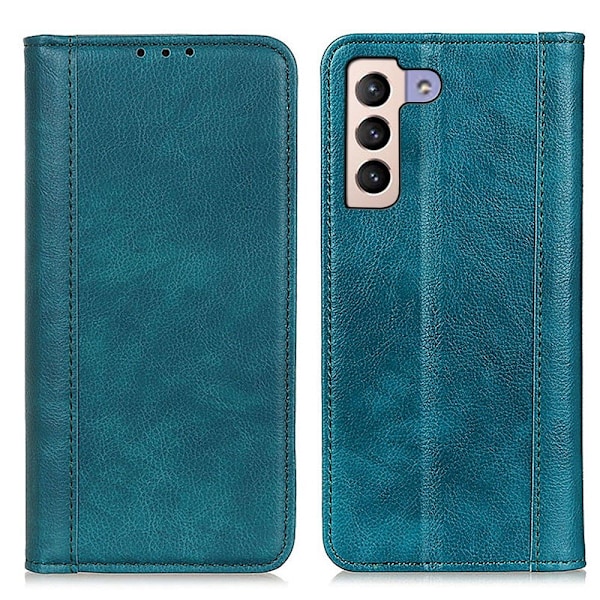 Äkta läder Samsung Galaxy S22 fodral med magnetisk stängning Grön