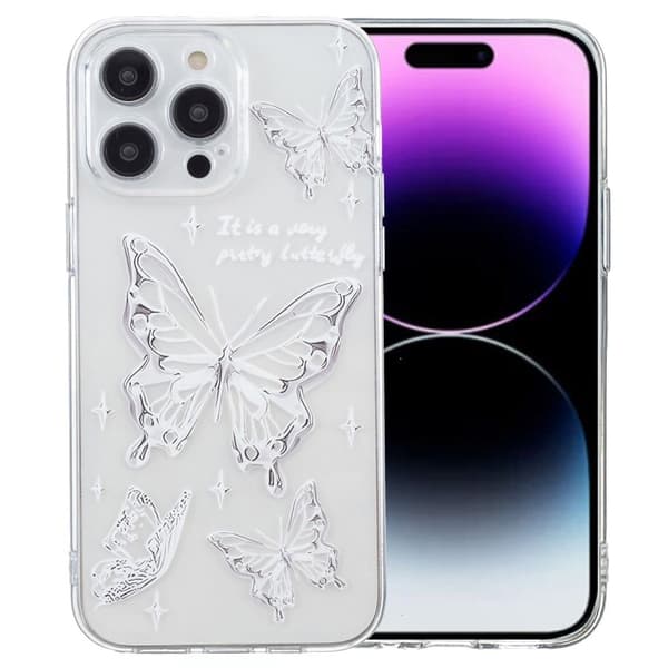 iPhone 16 Pro Max-etui med mønsterutskrift Fleksibelt telefondeksel Klar kant - Sommerfugl White