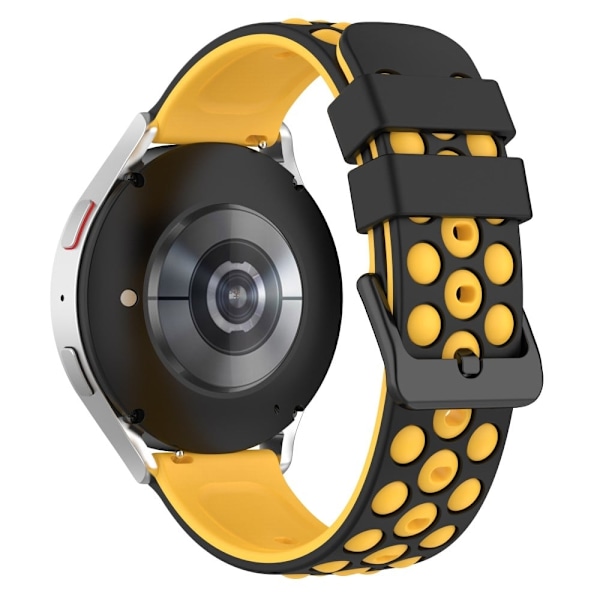20 mm universal urrem i silikone med dobbelt farve og huller - Sort / Gul Yellow