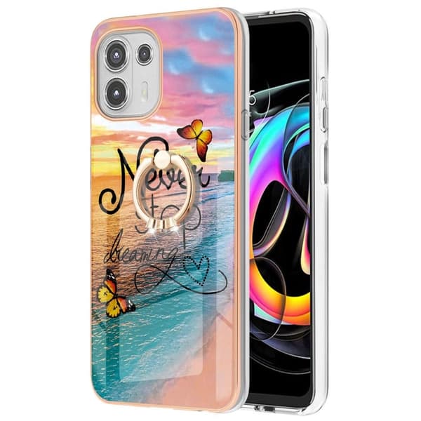Marble Patterned Suojakuori With Ring Holder For Motorola Edge 20 Lite - Never Stop Dreaming Multicolor