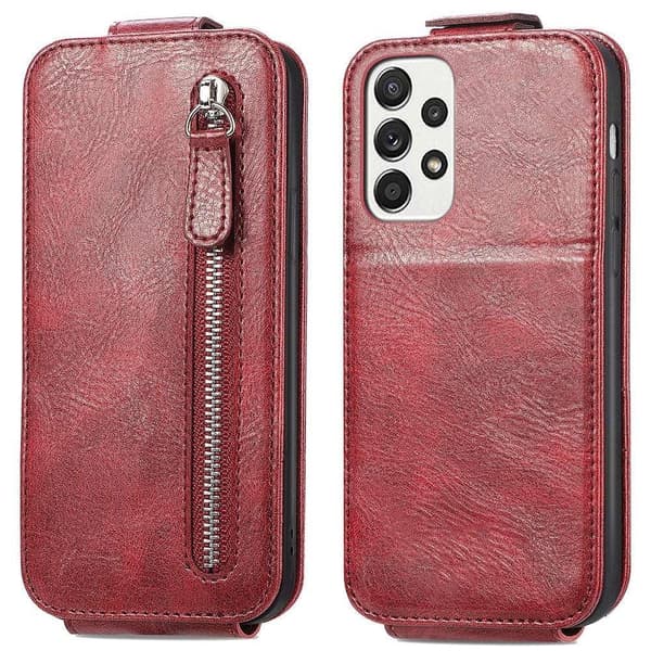 Vertical Flip Phone Etui med Zipper til Samsung Galaxy A33 5G - Rød Red