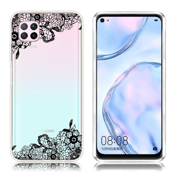 Deco Huawei P40 Lite / Huawei Nova 6 SE skal - Spetsblomma Svart