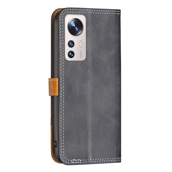 BINFEN to-farvet Xiaomi 12 Lite læderetui - Sort Black