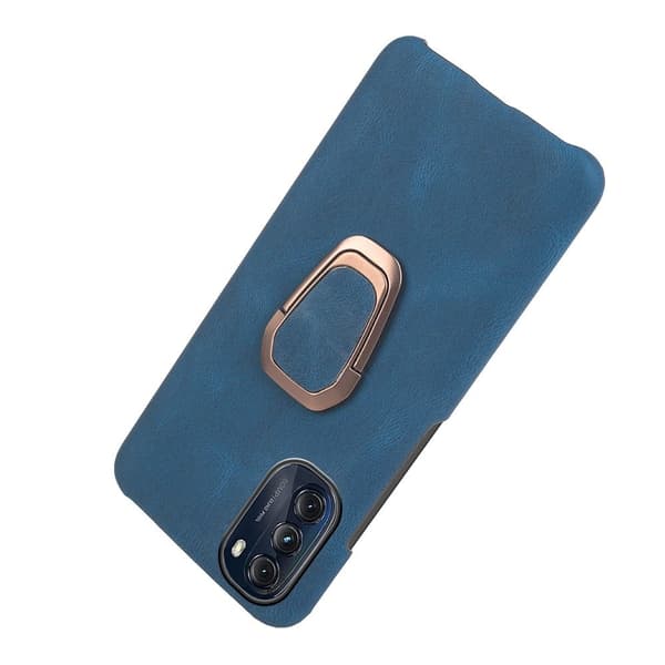 Stötsäkert läderfodral med oval kickstand för Motorola Moto G (2022) - Blå Blå