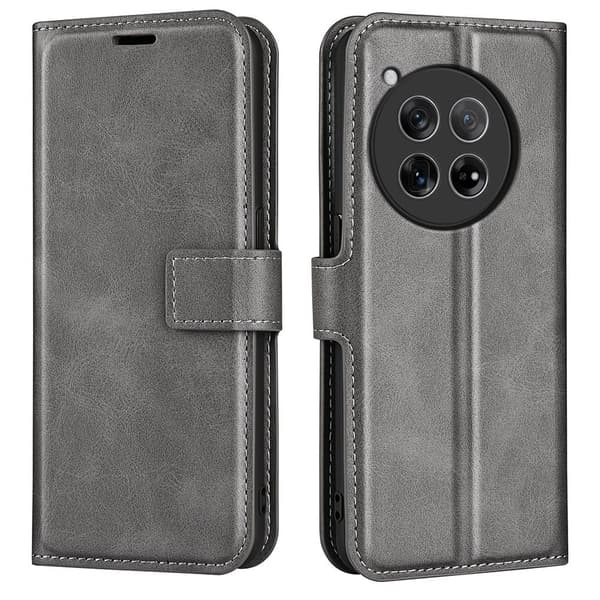 Skinn-etui i lommebok-stil for OnePlus 12 - Grå Silver grey