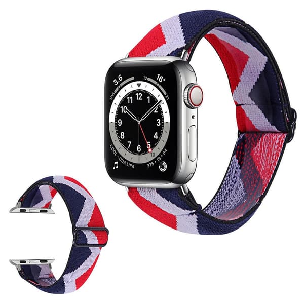 Apple Watch 40mm elastic stylish pattern watch strap - Blue / White / Red Zig-zag multifärg