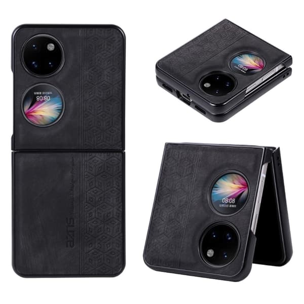 AZNS til Huawei Pocket 2 foldetelefonetui PU læderbelagt hårdt pc-cover - Sort Black