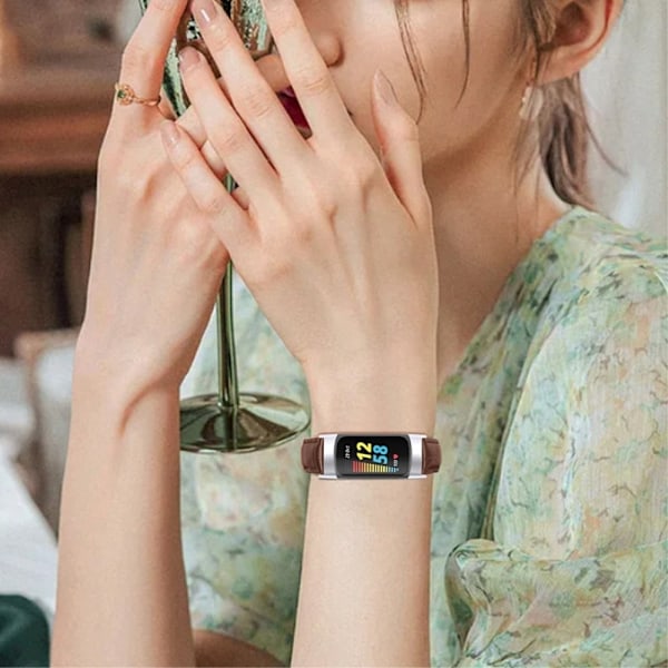 Fitbit Charge 5 krokotiili kuvioitu aito nahkainen kellon hihna - Ruskea Brown