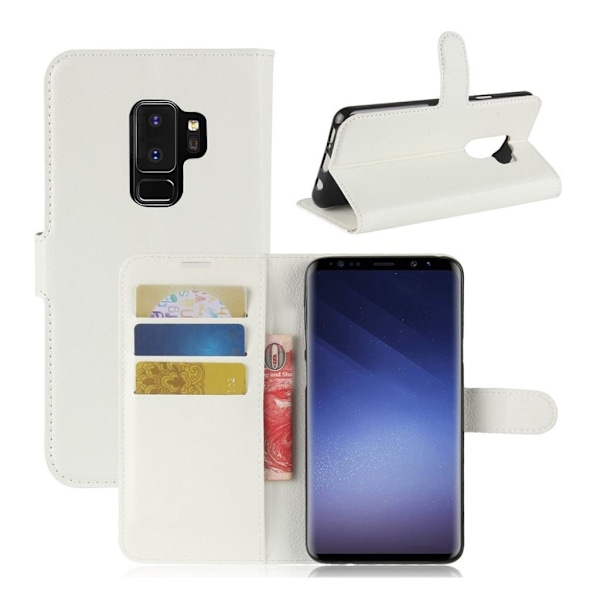 Samsung Galaxy S9 Plus litchi skin PU læder flip etui - hvid White