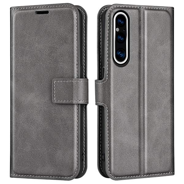 Lompakko Nahkakotelo For Sony Xperia 1 V - Harmaa Silver grey