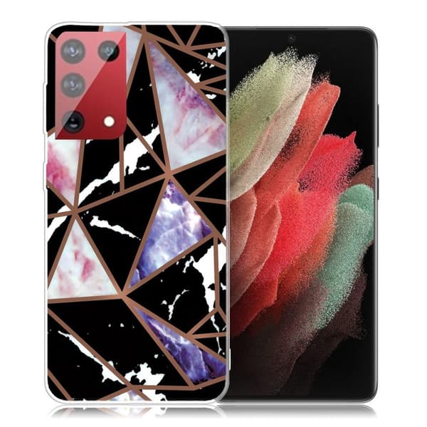 Marble Samsung Galaxy S21 Ultra Etui - Sort / Rose / Blå Multicolor