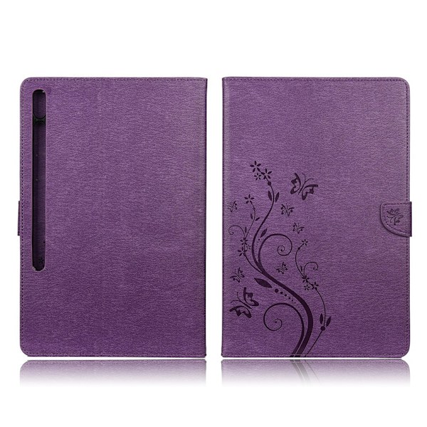 Samsung Galaxy Tab S7 Plus sommerfugle aftryk læder etui - lilla Purple