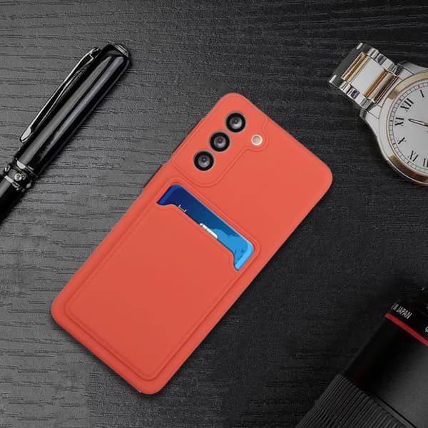 Card Holder Deksel til Samsung Galaxy S21 Plus - Coral Orange