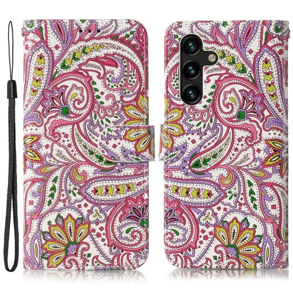 Samsung Galaxy S24 FE Plånboksfodral med lädermönster och tryckt telefonskal - Blomma Rosa