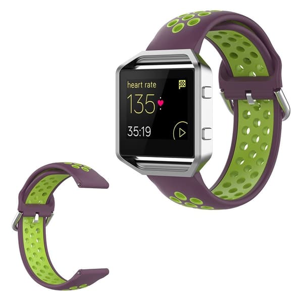 Fitbit Blaze / Versa / Versa Lite / Versa 2 tvåfärgad silikon klockarmband - lila / Flourescent grön multifärg