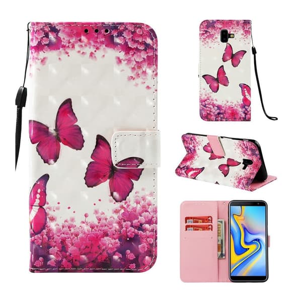 Butterfly läder Samsung Galaxy J6 Plus (2018) fodral - Rosa Rosa
