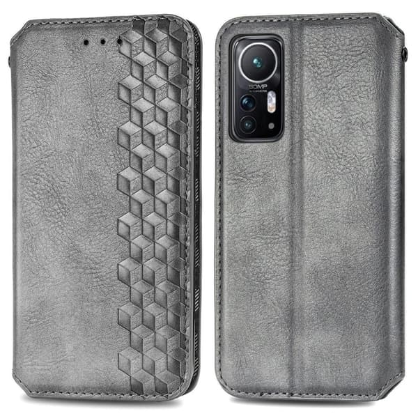 Läder Xiaomi 12 / Xiaomi 12X fodral med romb-design - Silver/Grå Silvergrå